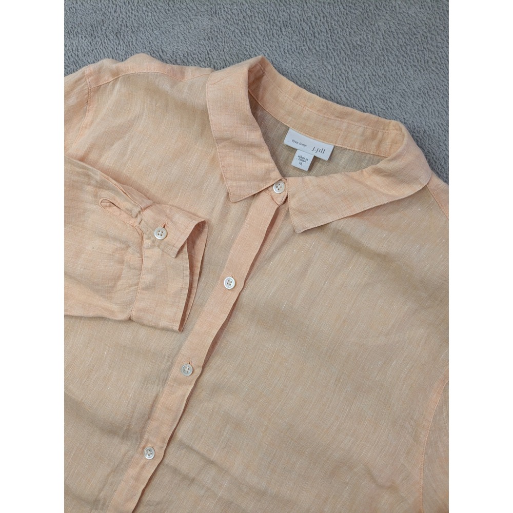 J Jill Womens Size XL Peach Linen Button Down Shirt Top Long Sleeve